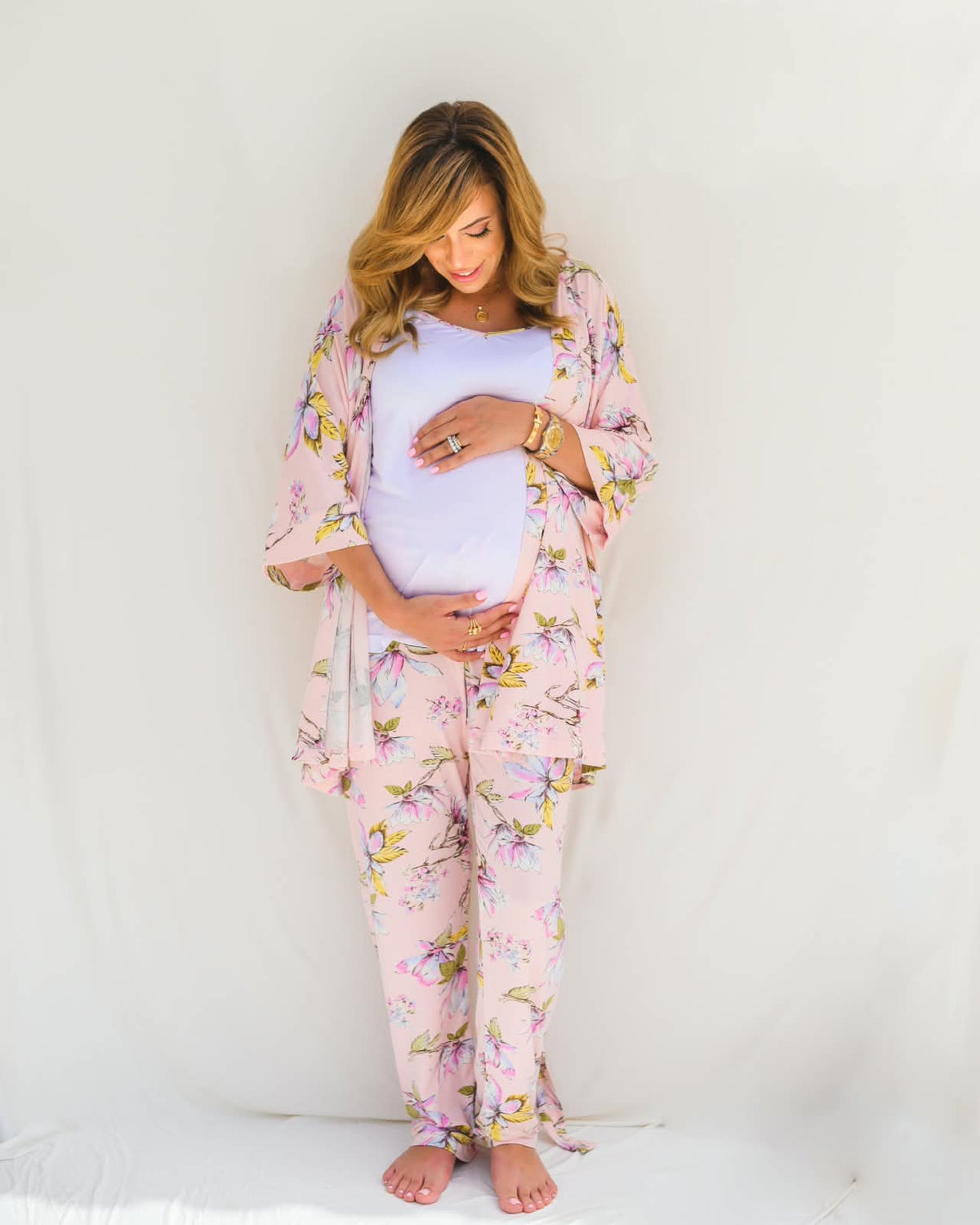 Floral Nursing Pyjama Set – Blue – 3 Pieces