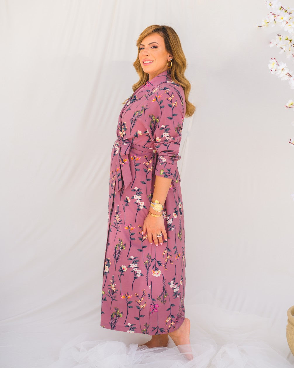 Soft Hospital Robe – Pink Leaves