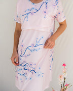 Nursing Cross Layer Gown – Cherry Blossom Blue