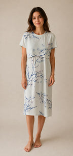 Nursing Cross Layer Gown – Cherry Blossom Blue
