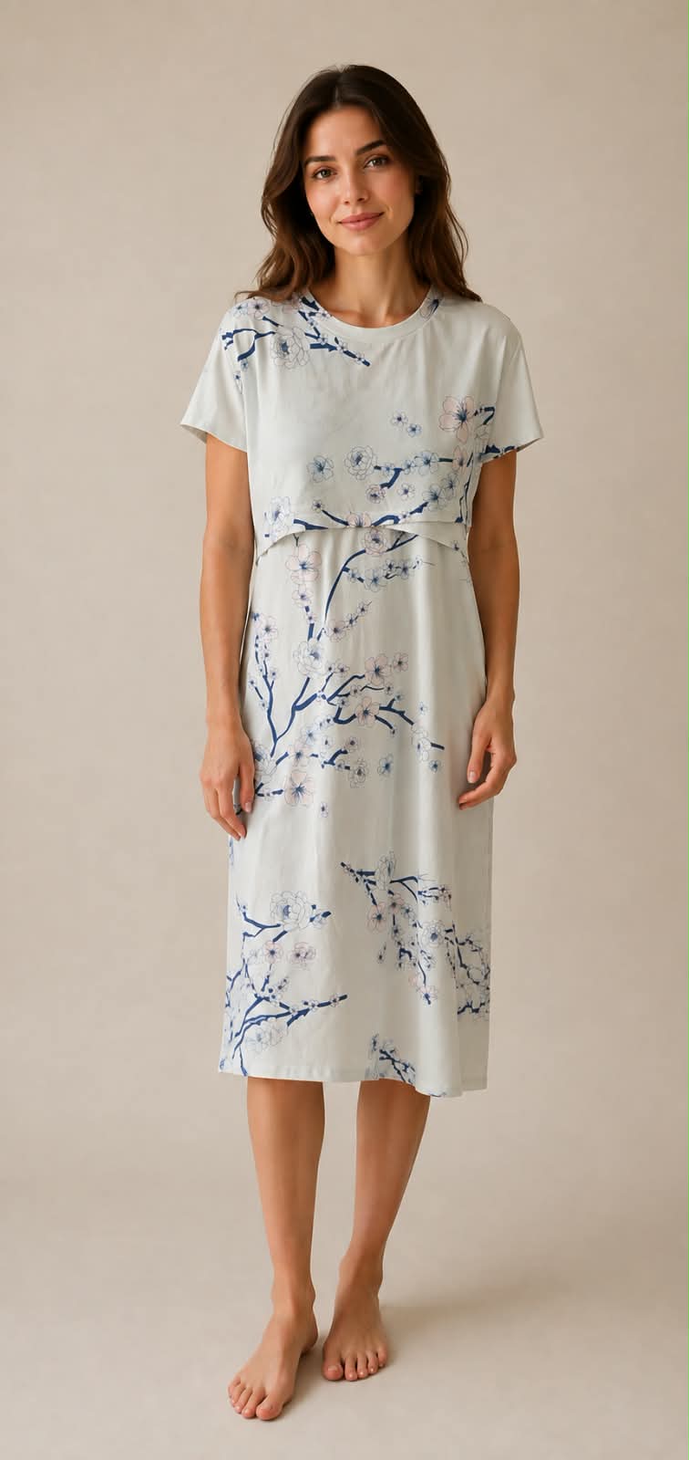 Nursing Cross Layer Gown – Cherry Blossom Blue