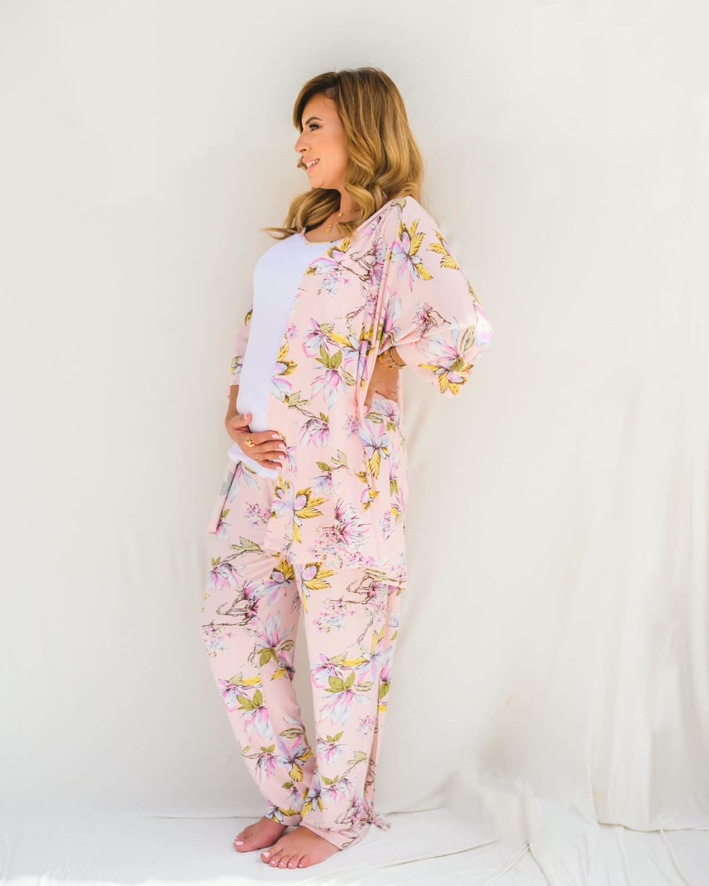 Floral Nursing Pyjama Set – Pink – 3 Pieces