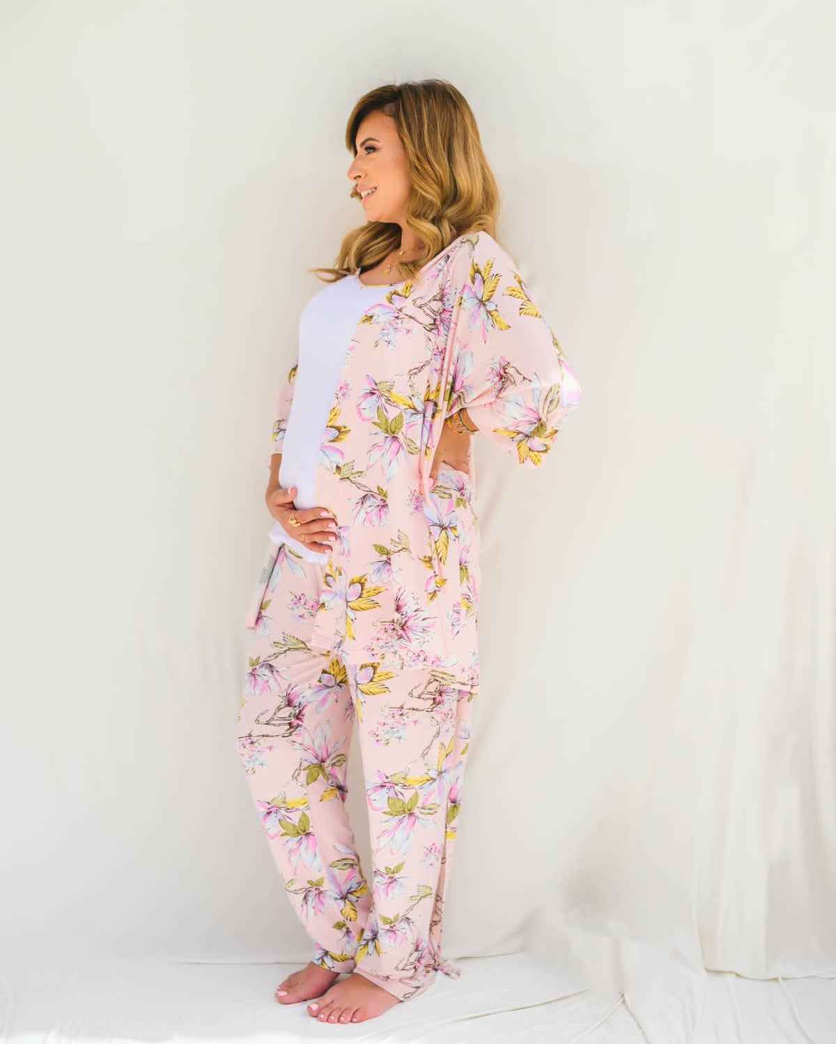 Floral Nursing Pyjama Set – Pink – 3 Pieces