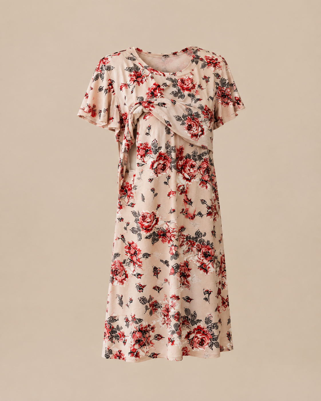 Nursing Cross Layer Gown – Red Flower Print