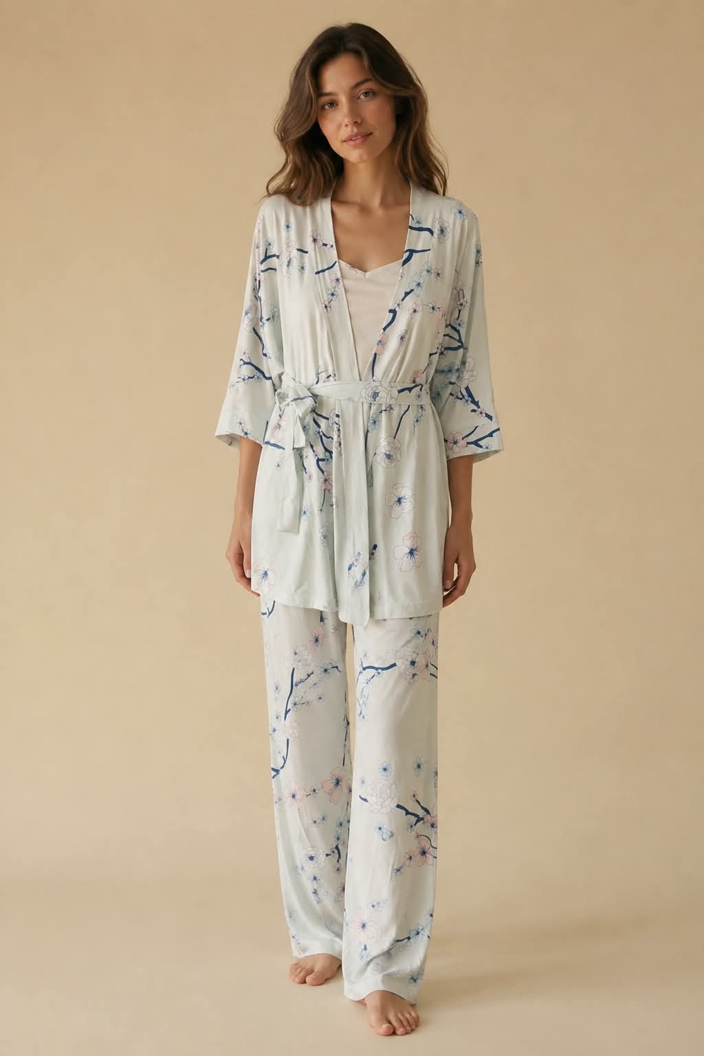 Cherry Blossom Nursing Pyjama Set – Blue – 3 Pieces
