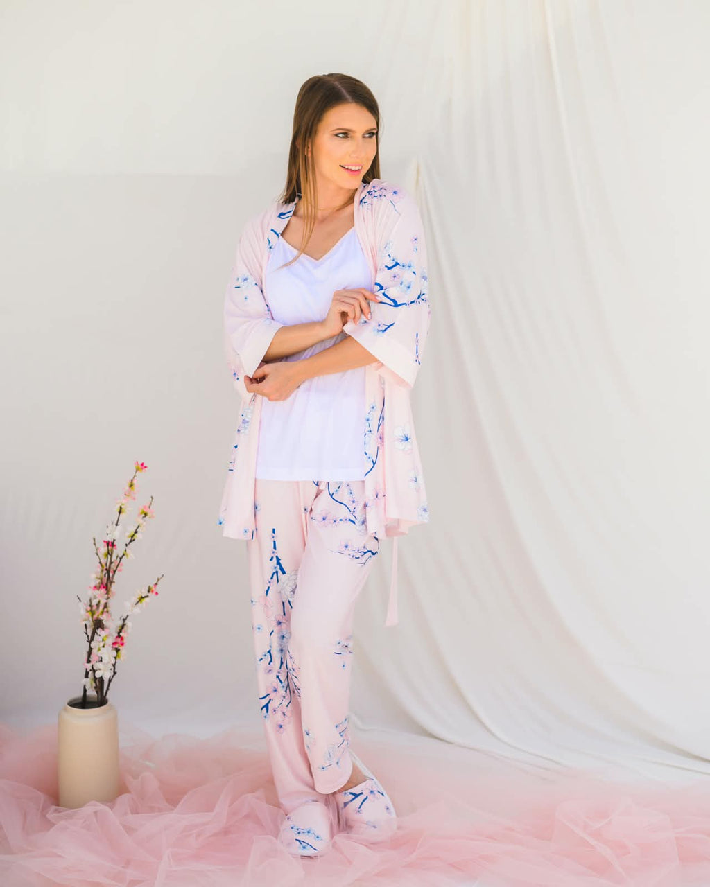 Cherry Blossom Nursing Pyjama Set – Pink – 3 Pieces