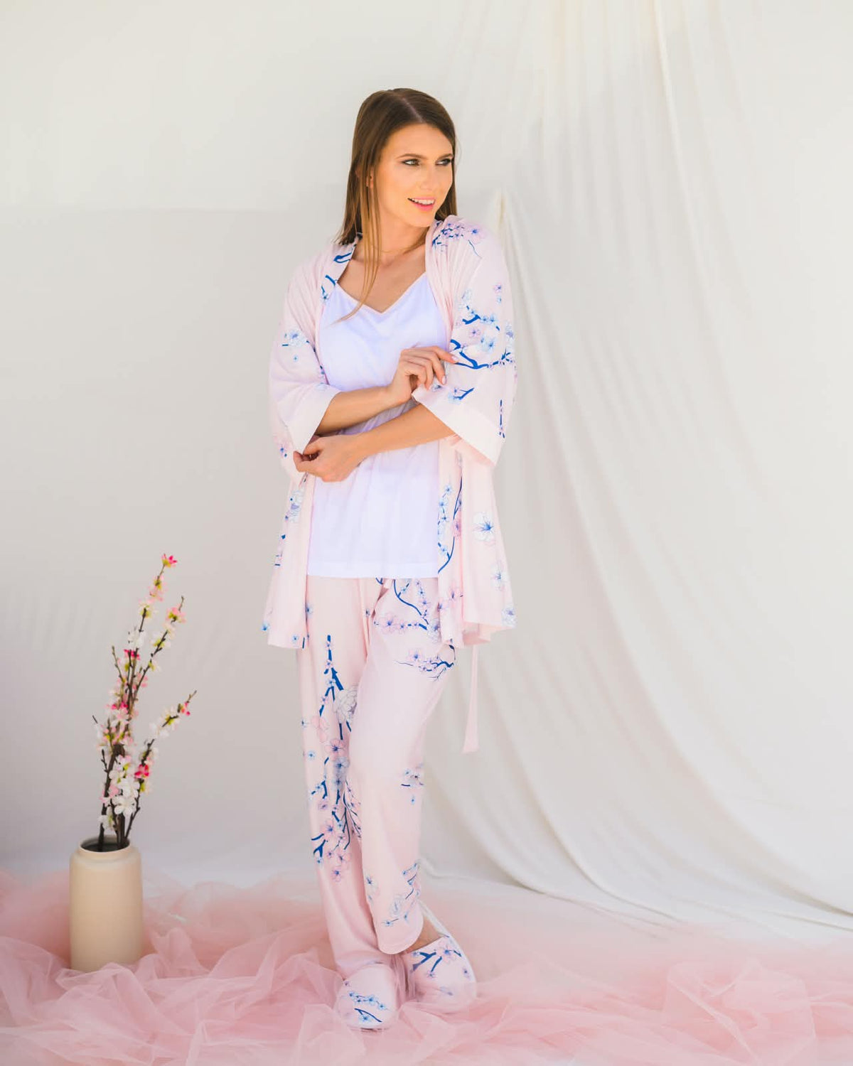 Cherry Blossom Nursing Pyjama Set – Pink – 3 Pieces