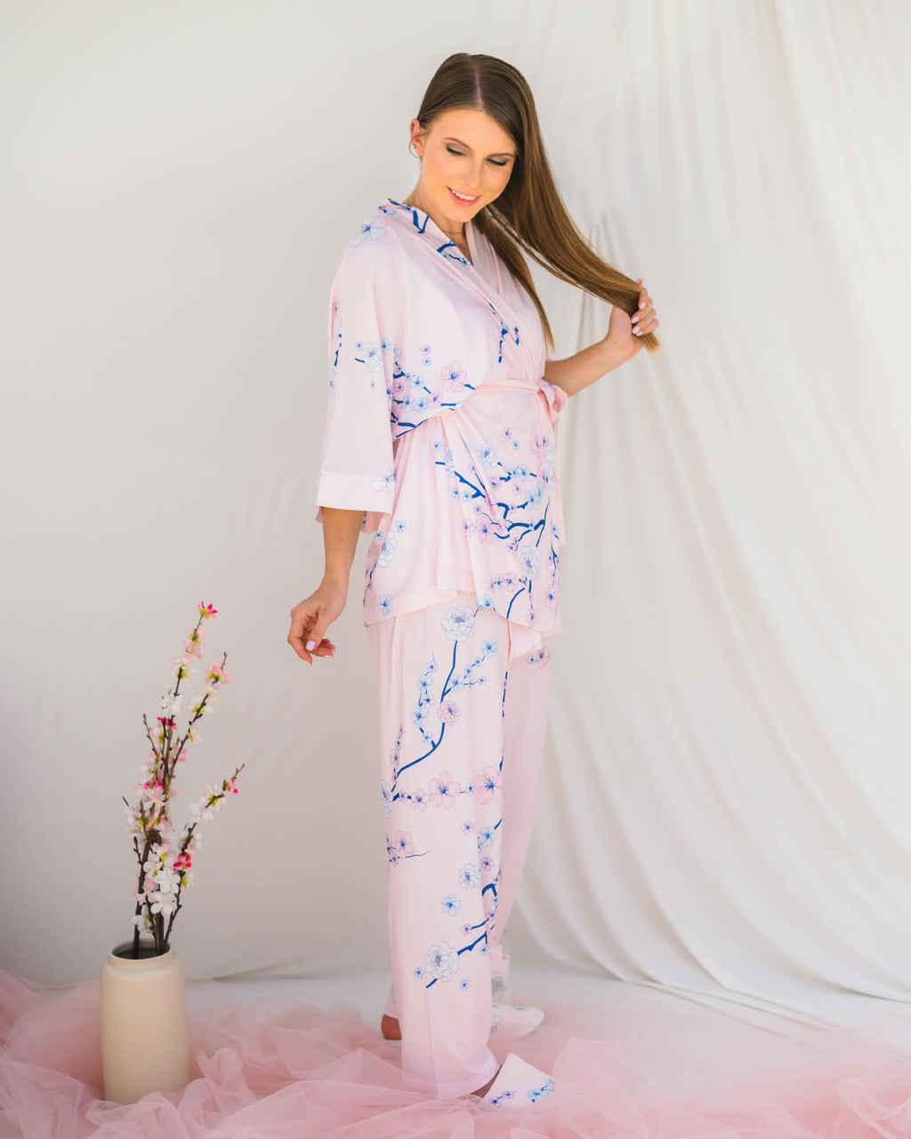 Cherry Blossom Nursing Pyjama Set – Pink – 3 Pieces