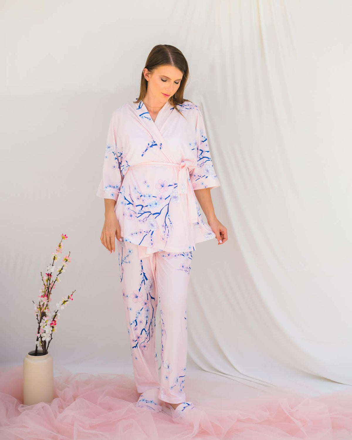 Cherry Blossom Nursing Pyjama Set – Pink – 3 Pieces