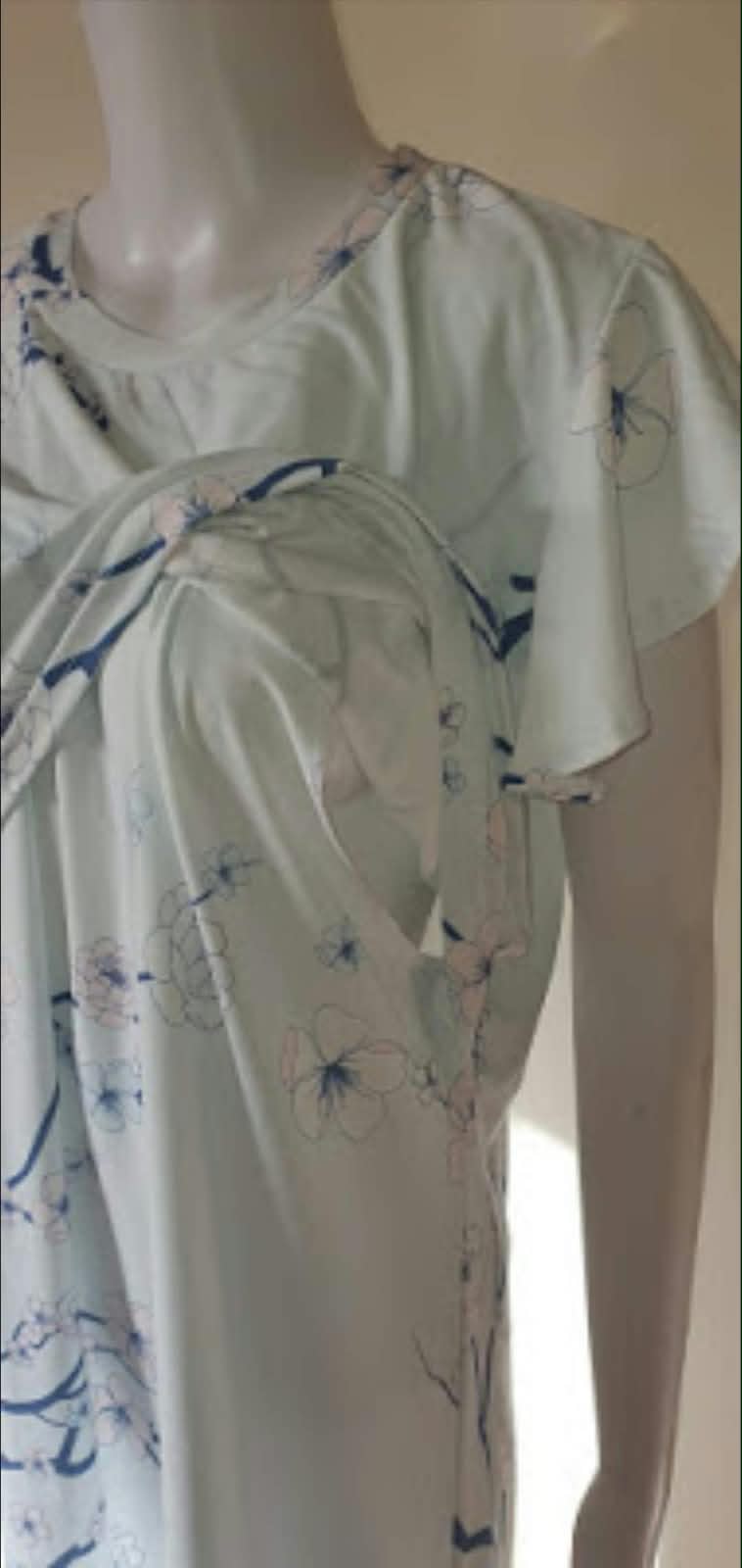 Nursing Cross Layer Gown – Cherry Blossom Blue