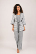 Stripes Nursing Pyjama Set – Grey – 3 Pieces