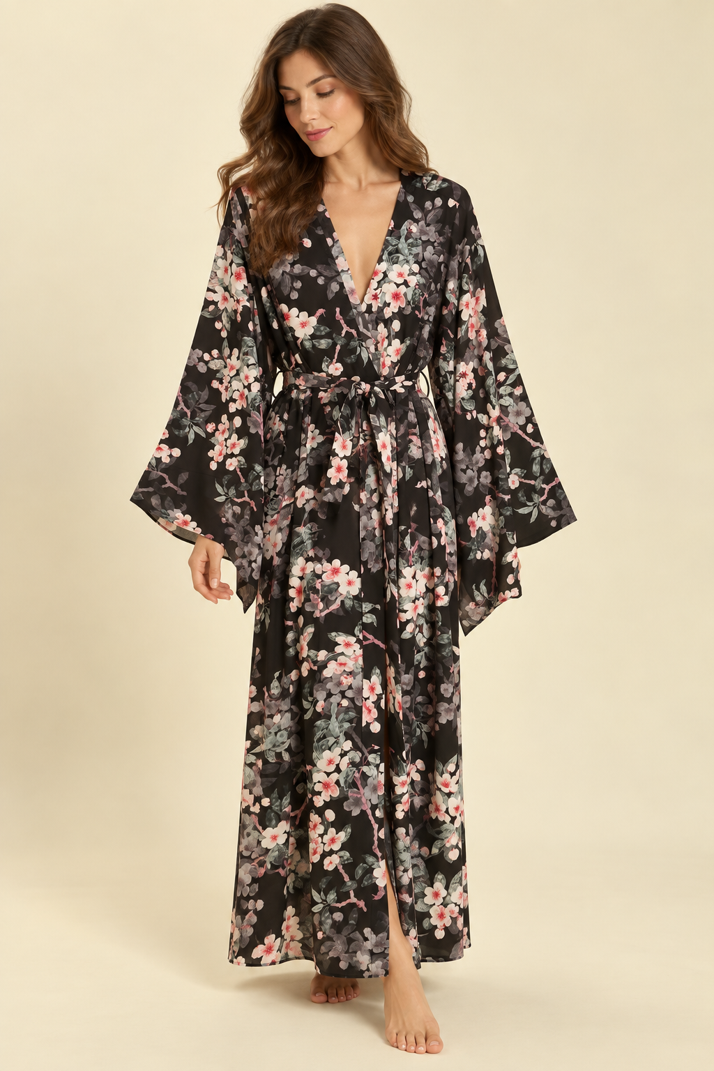 Floral Kimono Robe – Black