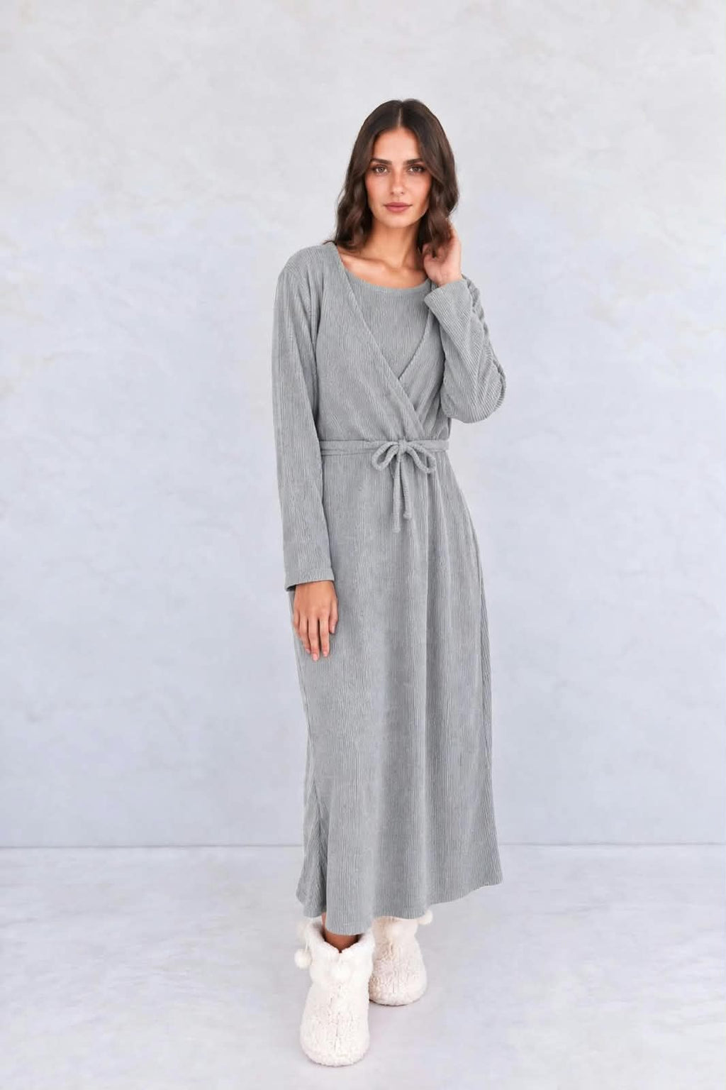Long gown Open Front 19 - Grey