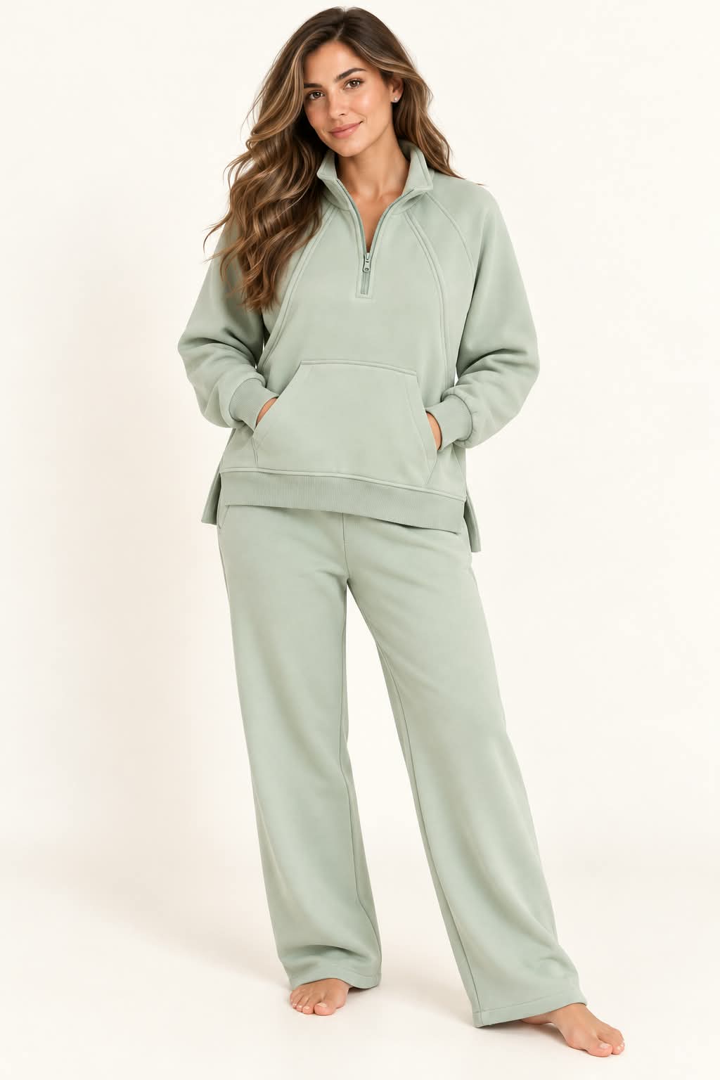 Winter Set (Quarter Zip) - Sage Green